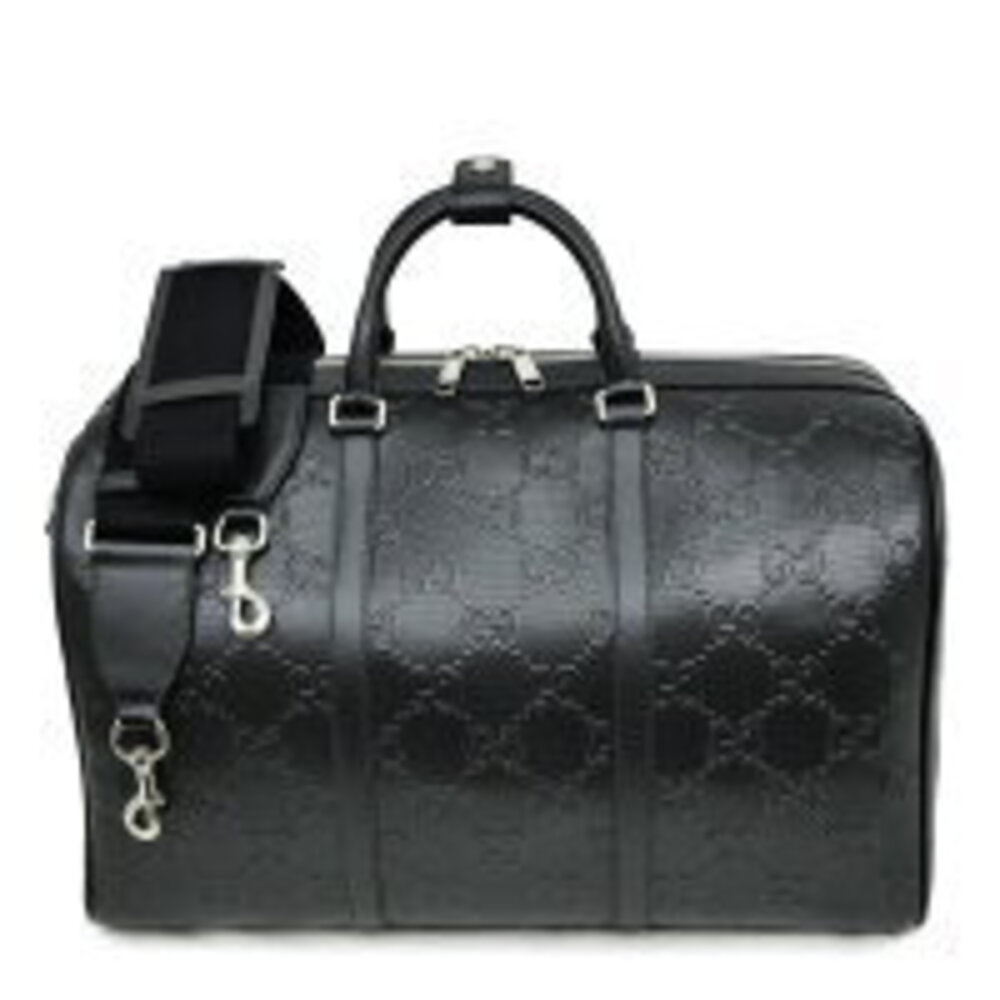 Gucci GG Embossed Boston Bag Black Leather Shoulder Strap